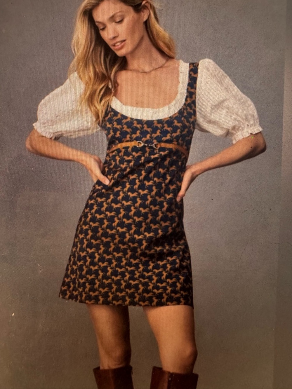 Maeve Puff-Sleeve Navy with Horses Mini Dress - Anthropologie